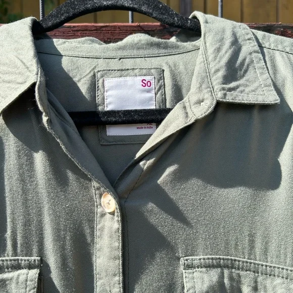 Sz-Cl-SO brand army green shirt dress with fabric belt - Picture 4 of 7